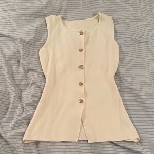 White knit top with gold buttons